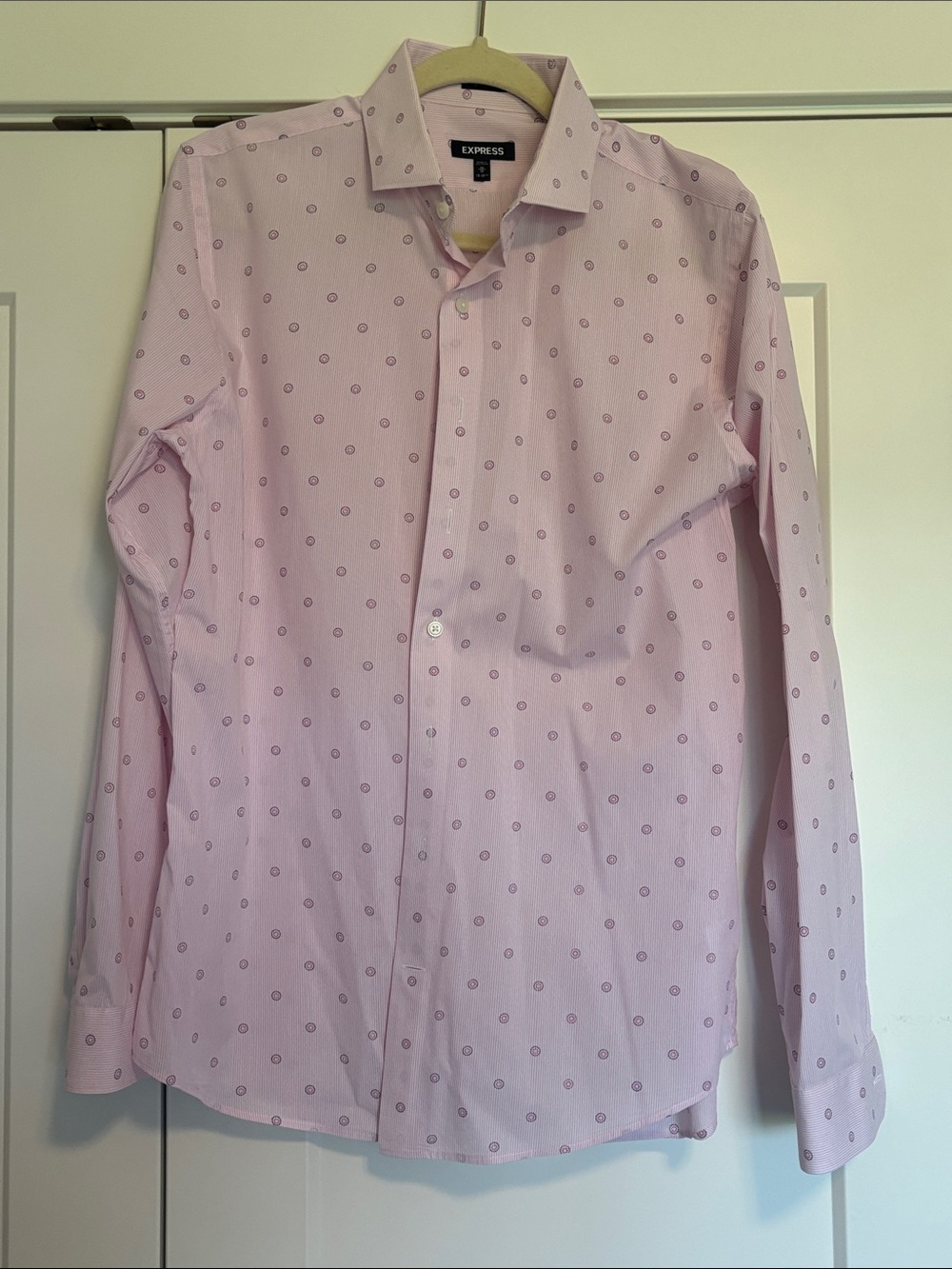Express Men's Light Pink Dot-Print Dress Shirt